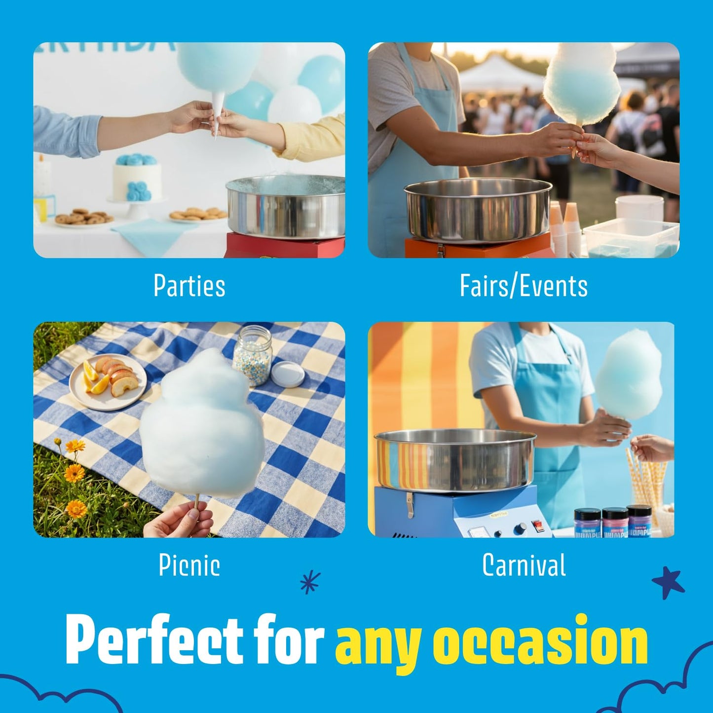 Wumple Cotton Candy Machine - 1000W Commercial-Grade Electric Cotton Candy Maker - 3-Minute Heat-Up - Stainless Steel Bowl - for Parties, Carnivals & Home Use - Orange