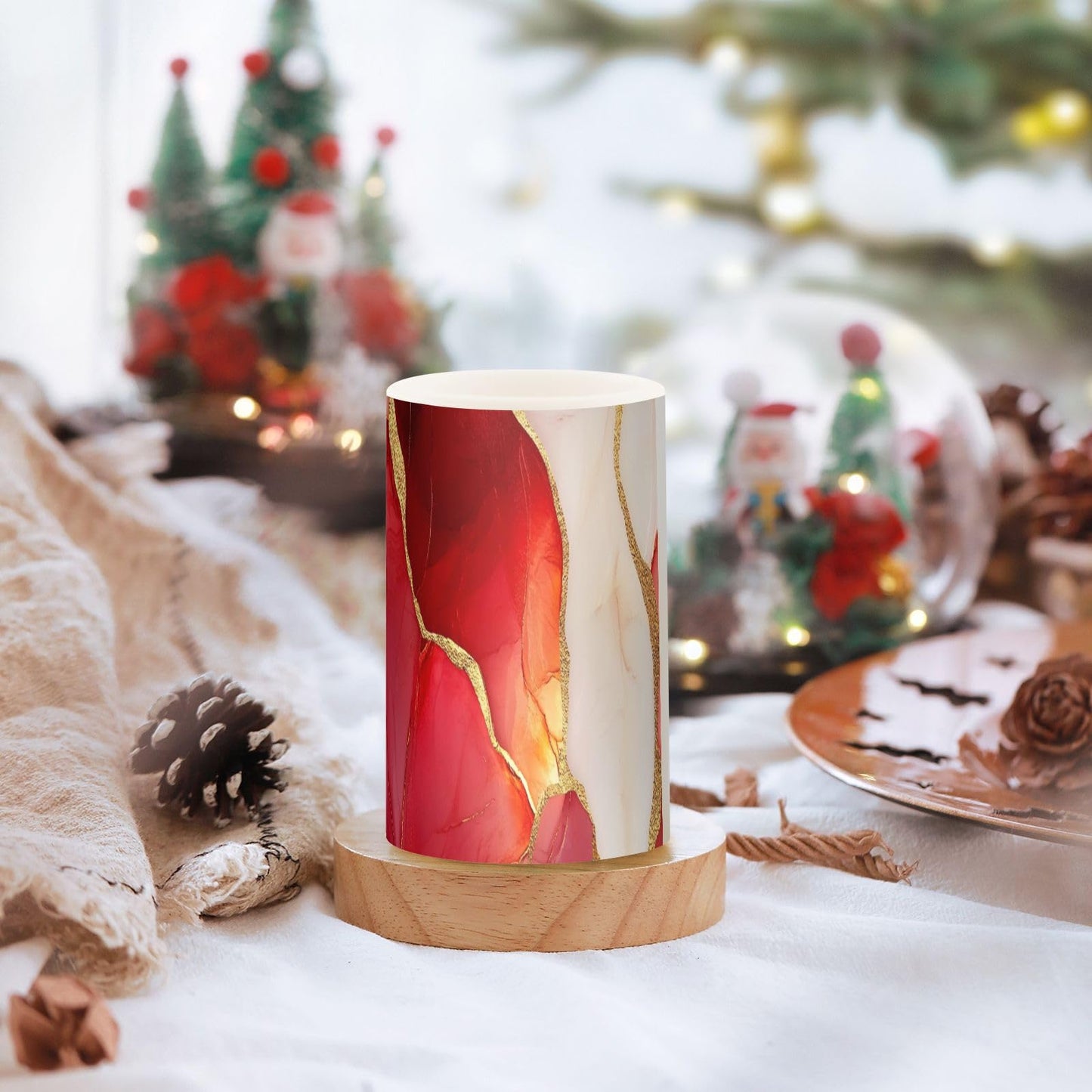 Zathe Flameless Flickering Candles Color Changing Led Pillar Candles for Living Room Marble Red White