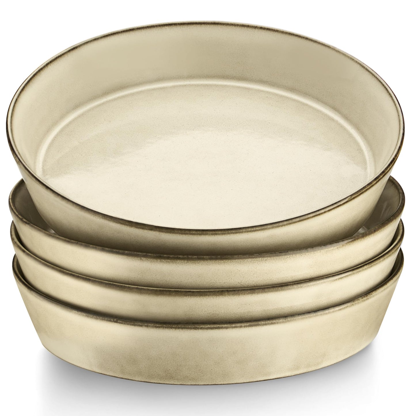 LIANYU 34oz Pasta Bowls Set of 4, 8.7’’ Wide Ceramic Bowl Plates, Shallow Stoneware Dinner Serving Plates Set for Salad, Soup, Cereal, Fruit, Dishwasher & Microwave Safe, Sandy Beige