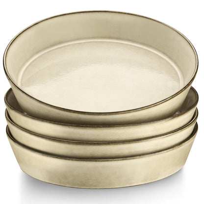 LIANYU 34oz Pasta Bowls Set of 4, 8.7’’ Wide Ceramic Bowl Plates, Shallow Stoneware Dinner Serving Plates Set for Salad, Soup, Cereal, Fruit, Dishwasher & Microwave Safe, Sandy Beige