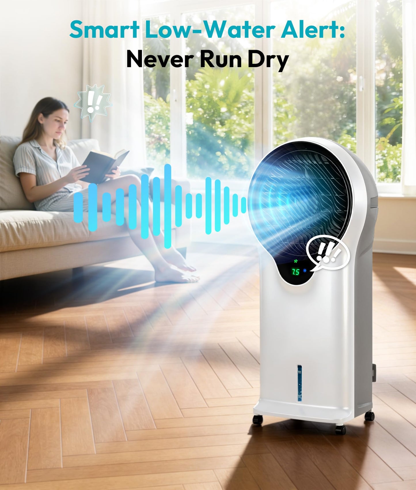 Rellytech 3-in-1 Evaporative Air Cooler, 35’’ Protable Swamp Cooler Indoor with 3 Modes&3 Speeds, 5.5L Water Tank Cold Air Cooler, Air Cooler for Room, Office with Oscillation, 2 Ice Packs