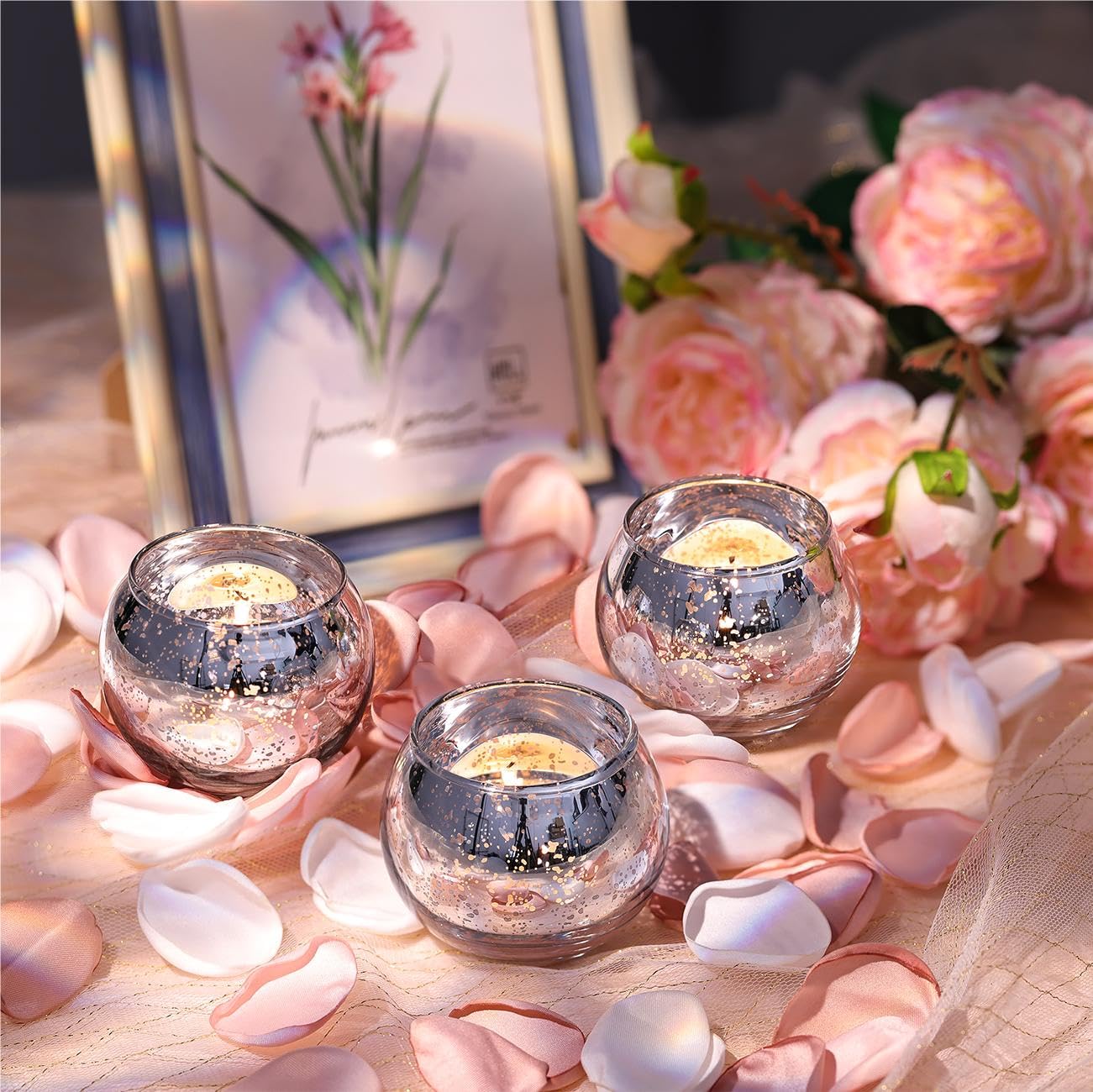 LETINE 36pcs Silver Votive Candle Holders - Elegant Mercury Glass Tea Light Candle Holder Set for Spring Summer Weddings, Holiday Season Decorations, Valentine's Day Table Centerpieces