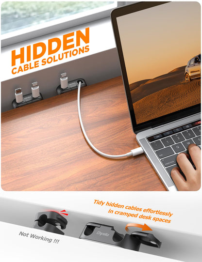 Magnetic Cable Clips - Chfeila 4Pack [Dual Slot] [360°Rotating & Twist-Lock] Cord Management, Adhesive Phone Charging Keeper, Wire Organizer Holder for Nightstand, Home Office Desk Accessories Decor