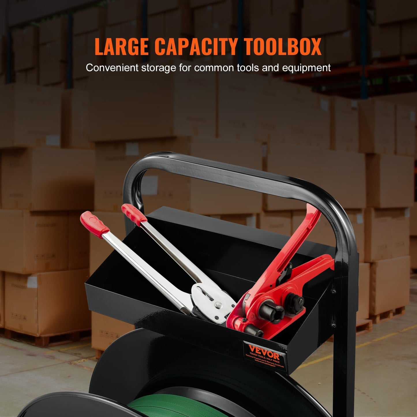 VEVOR Banding Strapping Cart, for PET/PP/Fiber Strapping Coils with 8" or 16" Core Size, Heavy Duty Strapping Dispenser, Equipped with Anti-Retreat Pulleys, Upgrade Brake System, Spacious Tray