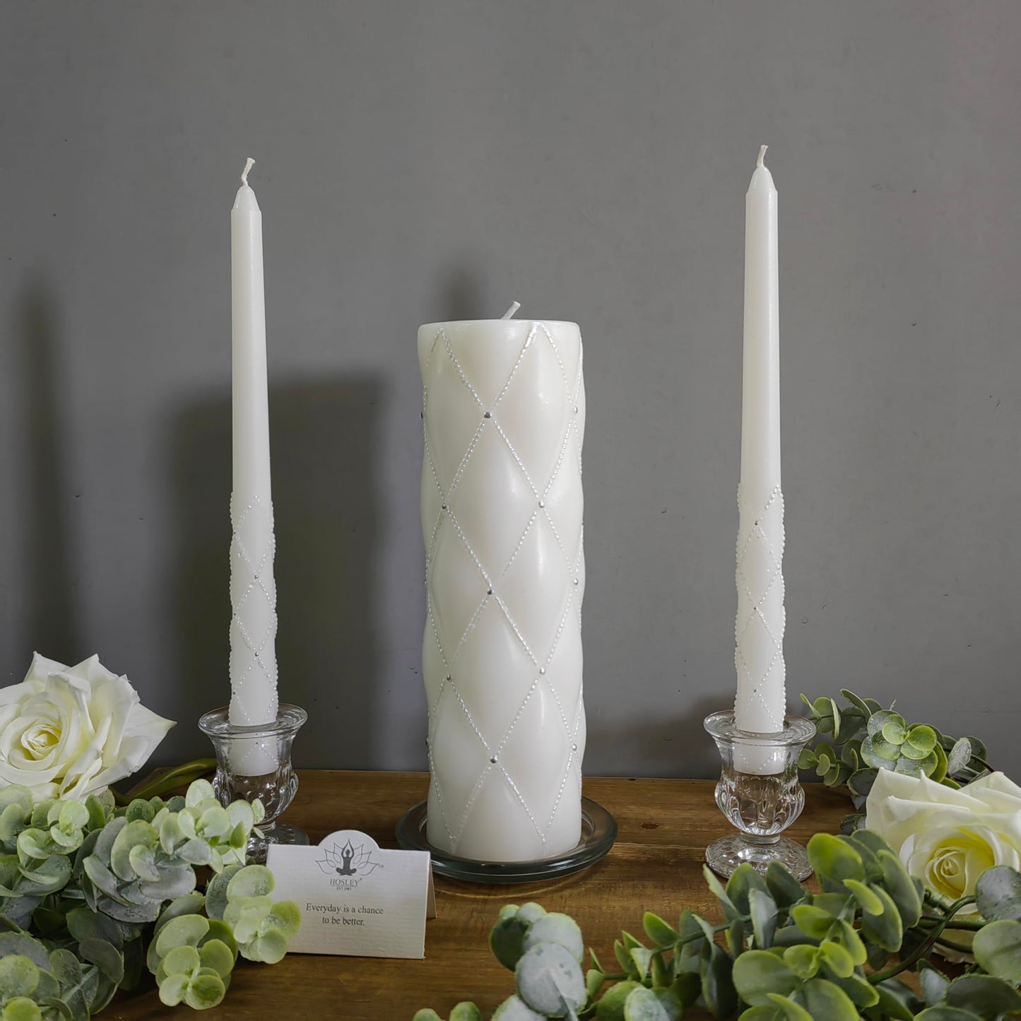 Hosley Gold Metal Unity Candle Holder Bundle with 11.5" High White Wedding Unity Candle Set, Great for Weddings Party Special Events and Emergency Lighting