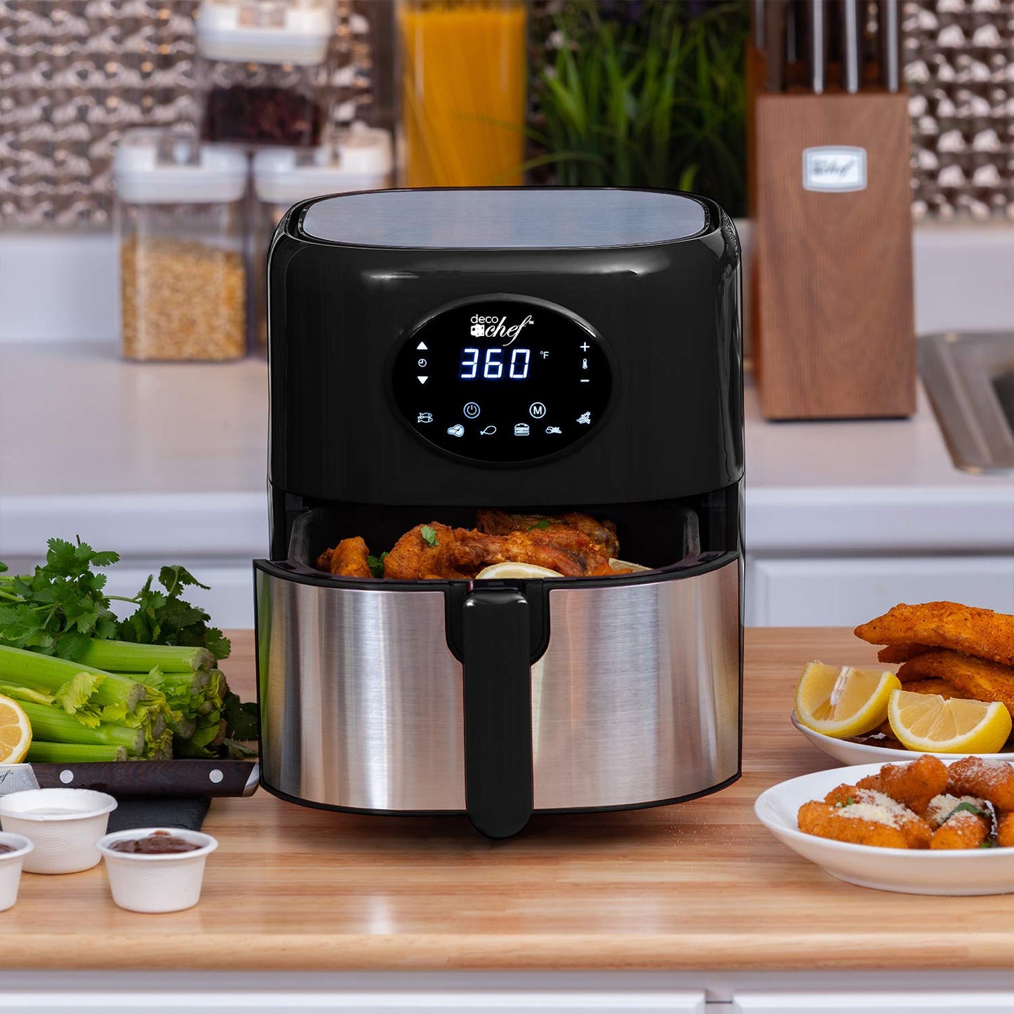 Deco Chef 5.8QT (19.3 Cup) Digital Electric Air Fryer with Accessories and Cookbook- Air Frying, Roasting, Baking, Crisping, and Reheating for Healthier and Faster Cooking (Black)