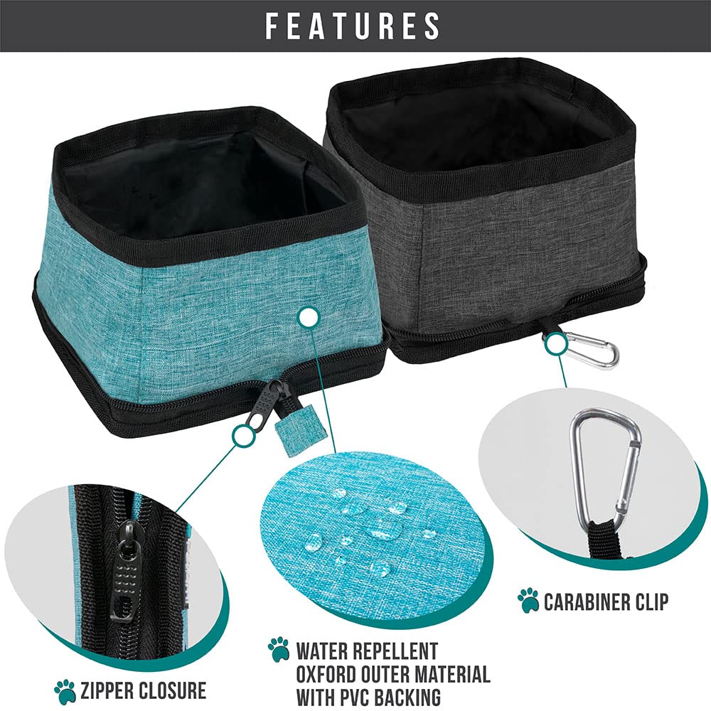 PetAmi Collapsible Dog Bowls 2 Pack, Food and Water Bowls Travel Set, Portable Pet Dish No Spill, Foldable Lightweight BPA Free Leakproof Bowls, Camping Hiking Walking Outdoor Gear Accessories, Black