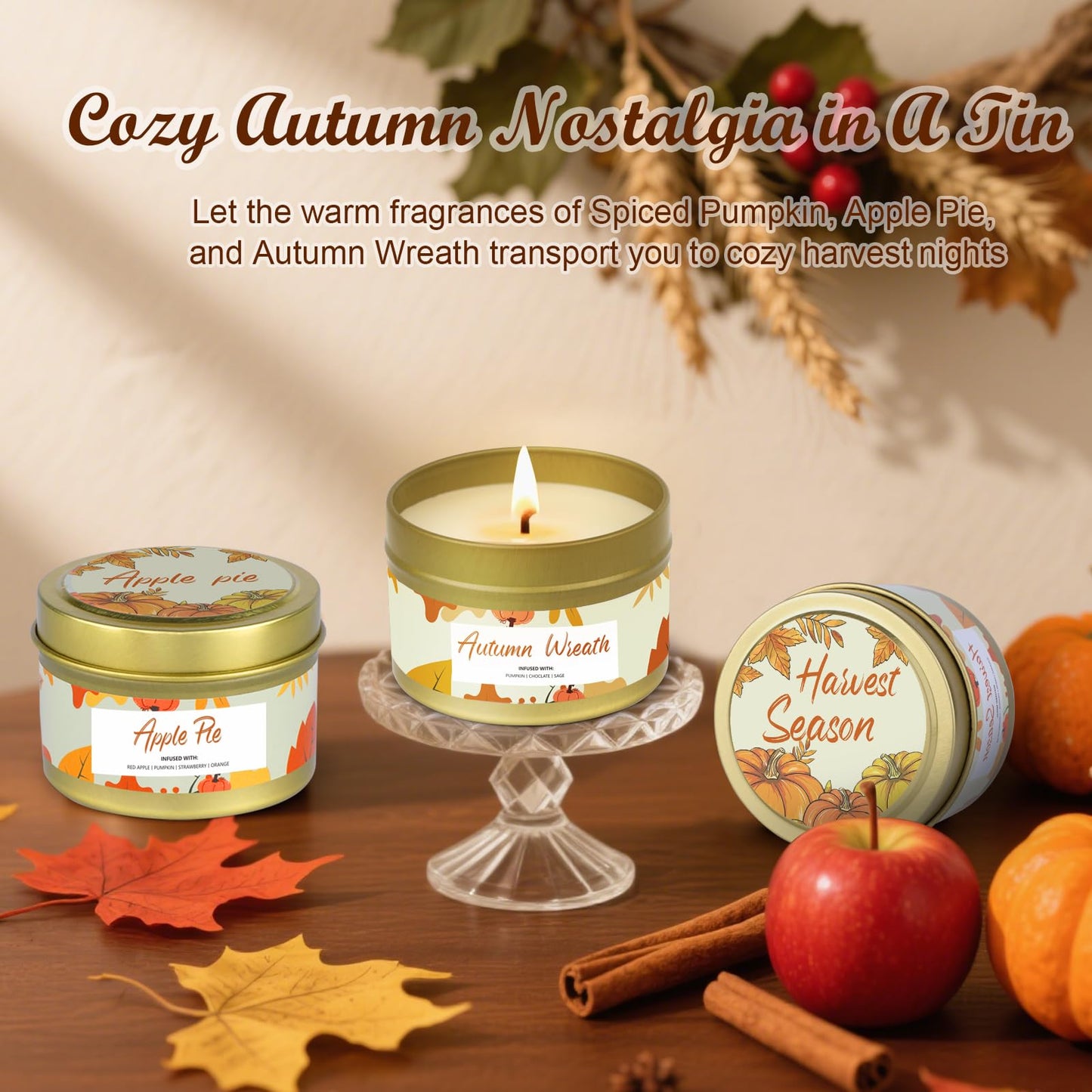 Birthday Mother Day Candle Gifts,Small Fall Candles 6 Pack,Pumpkin Candle for Home Scented, Mother Day Present,Berry,Spiced Apple Pie,Autumn Breeze,Cinnamon,Fall Candle Set for Women Wife Mom Mother
