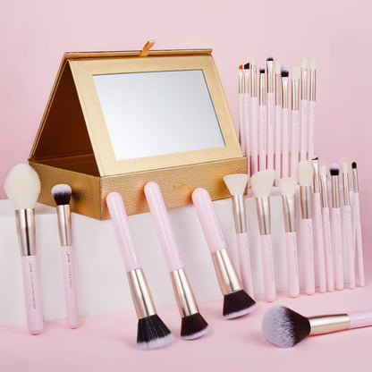 Jessup Brand 25pcs Professional Makeup Brush Set Beauty Cosmetic Foundation Powder Blusher Eyeshadow Blending Highlight Concealer Natural-Synthetic Hair Brushes Set (Pearl White/Silver)