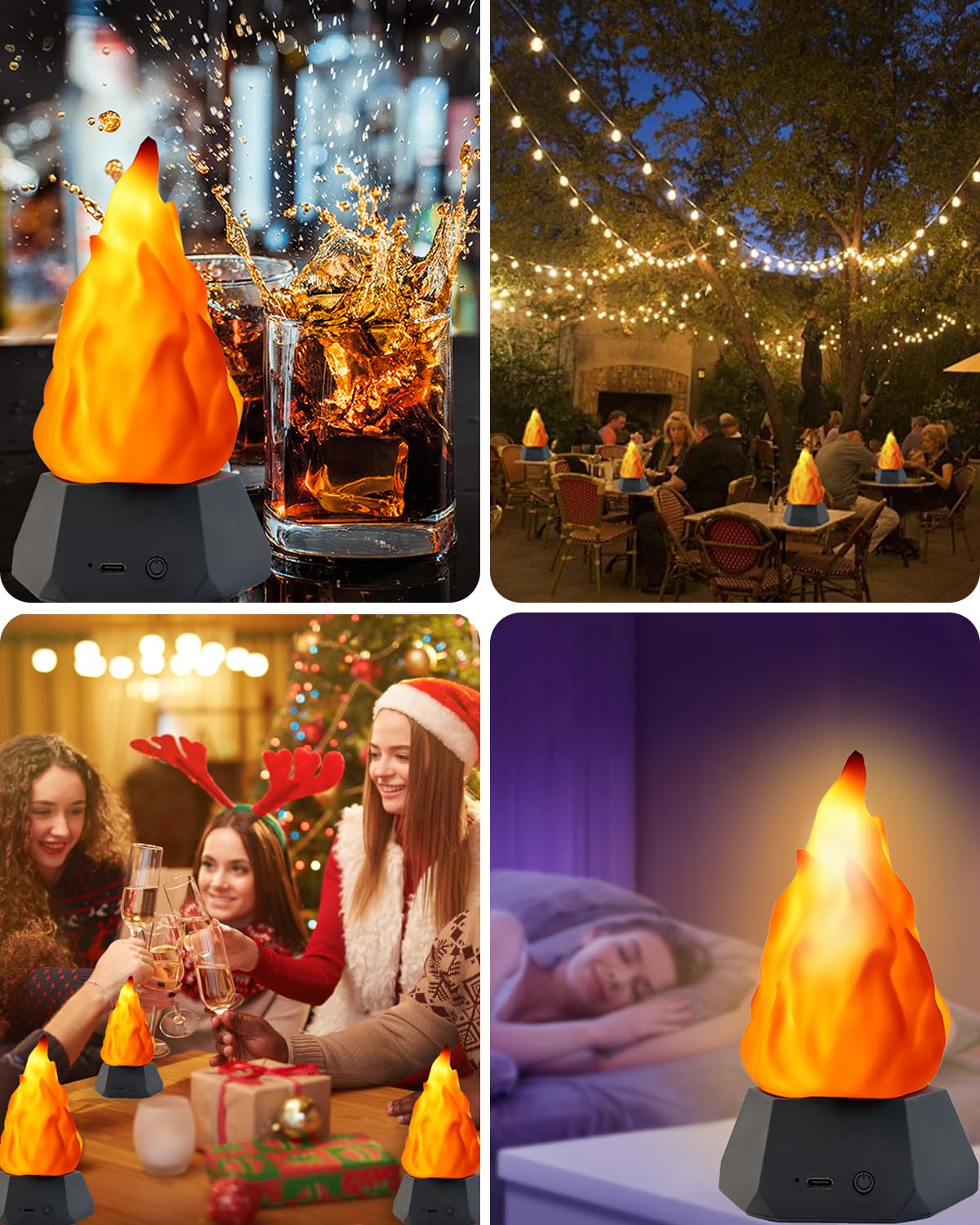 Fake Fire Lamp,3D Rechargeable Travel Night Light with Cozy Lighting,3-Mode LED Fake Fireplace Candles for Apartment Patio Decor Outdoor Camping Decorations…