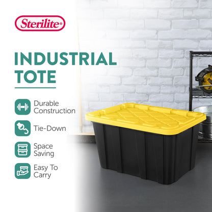 Sterilite 6-Pack Industrial Tote, Plastic Storage Container Bins with Lids, 27 Gallon - Heavy-Duty Organizing Containers for Closet, Bathroom, and Office