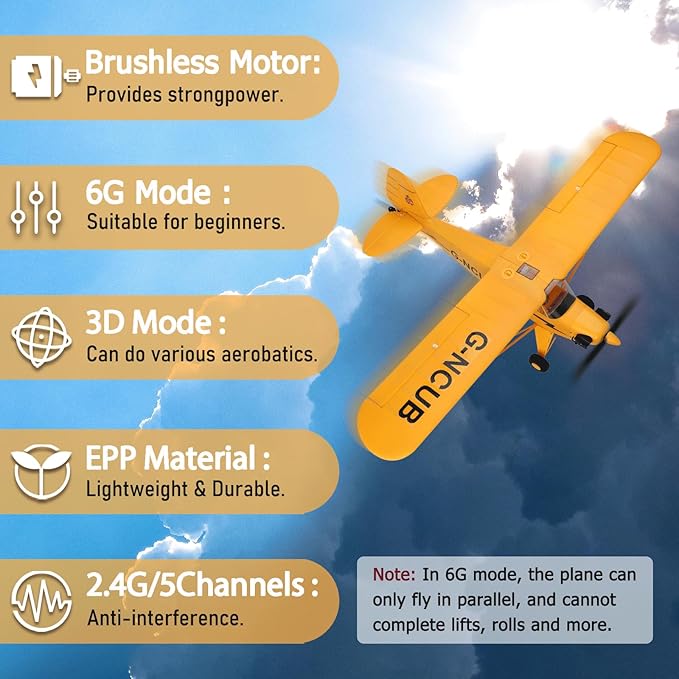 CKYSCHN WLtoys A160 J3 RC Plane 5 Channel RC Airplanes with 3D/6G Mode 3D Brushless RC Planes with 2 Batteries 2.4G Remote Control Airplanes Gifts for Adults