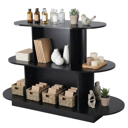 FASDRESS 3 Tier Wooden Oval Display Table Modern Standing Display Riser Shelf Retail Table for Stores Vendor Events 55in W x 23.6in D x 35in H (Black)