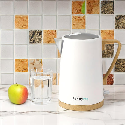 PantryPro 1.7L 1500W Rapid-Boil Electric Kettle - Stainless Steel Interior - Auto Shut-Off, Boil-Dry Protection, LED Indicator, Wide Opening - Cream White