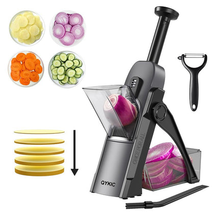 QYKIC Safe Mandoline Slicer Vegetable Chopper Potato Food Cutter,Thickness Adjustable 0.1-8 mm Veggie Dicer Kitchen Chopping Artifact for Fast Meal prep (White)