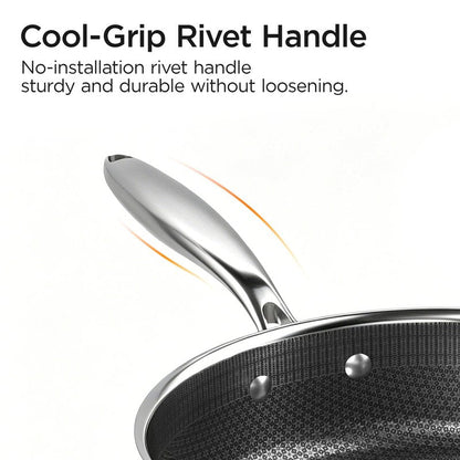 COOKER KING 3.6-Quart Hybrid Stainless Steel Sauté Pan with Lid, 10" Tri-Ply Clad Deep Frying Pan, Non-Stick & Non-Toxic Skillet for Egg, Cake, Seafood, Induction Compatible, Oven & Dishwasher Safe