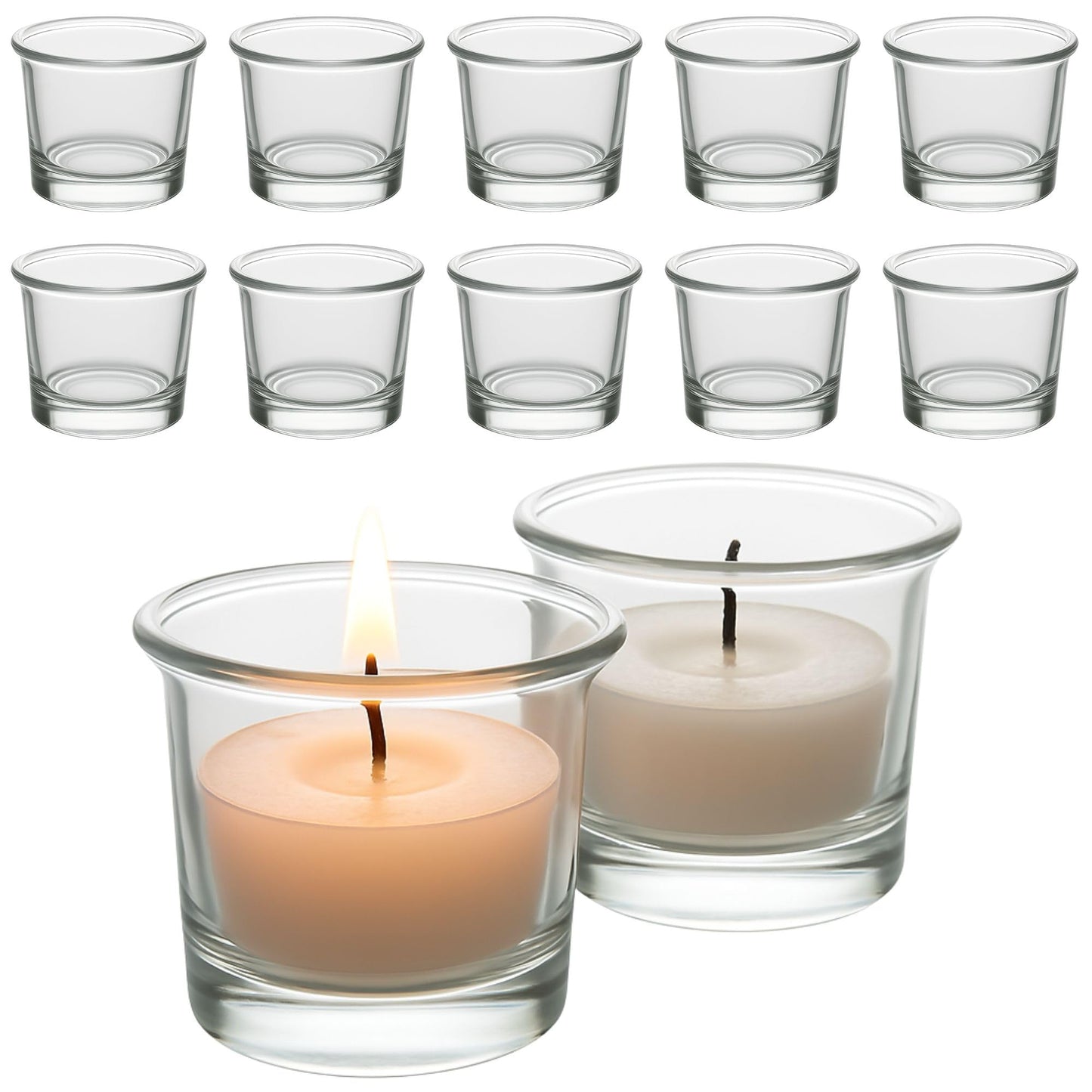 Biedermann & Sons Oyster Glass Tealight and Votive Candle Holders, Clear, 2 x 2 Inch - Set of 12