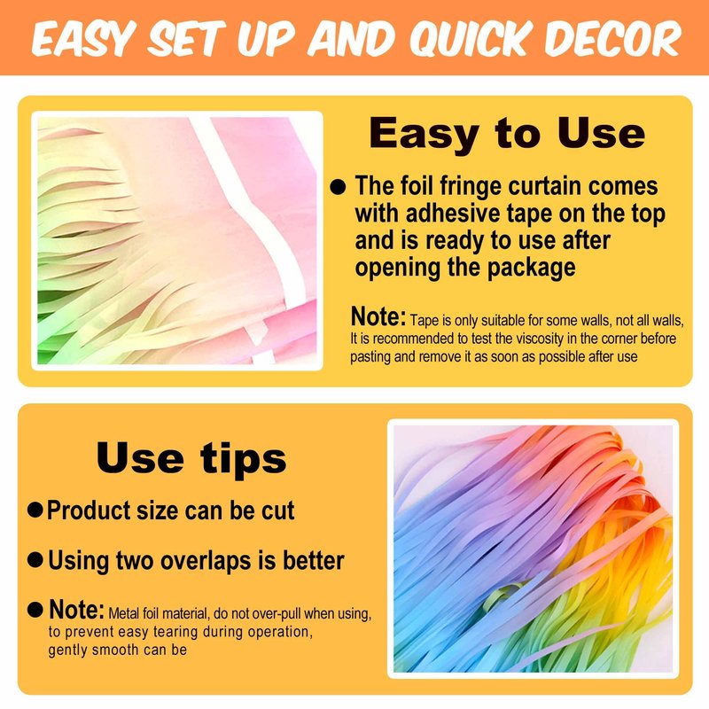 6 Pack Light Rainbow Foil Fringe Curtains Backdrop, 3.28 x 8.2 Ft Metallic Streamers Tinsel Curtains Background for Photo Booth, Birthday, Christmas, Halloween, New Year Party Decorations