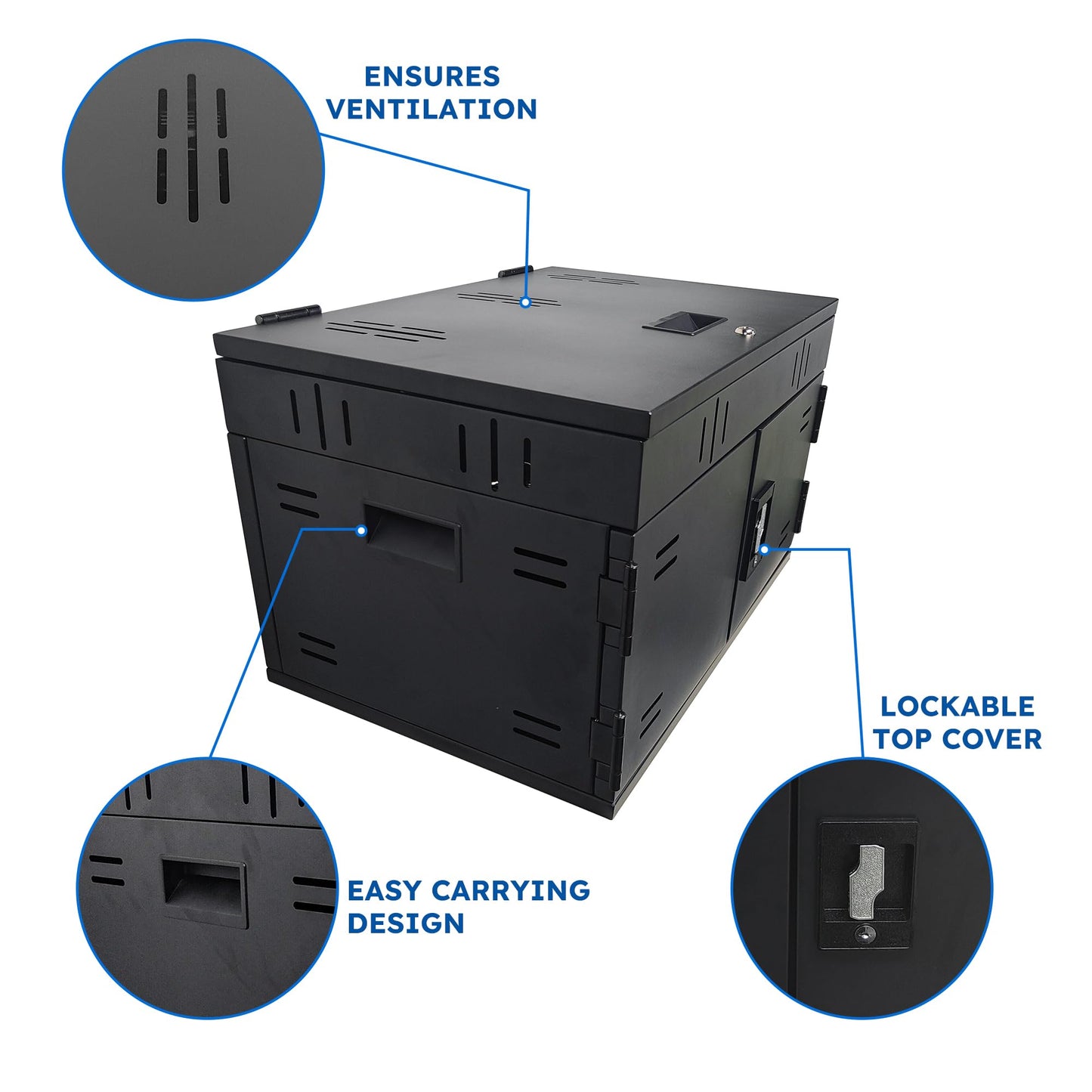 12 Device Charging Station for Laptops & Tablets, Portable Lockable Charging Cabinet Lock Box with Cable Management,Fits 17in Laptop Computers Chromebooks, for Classroom, Library, and Office(Black)