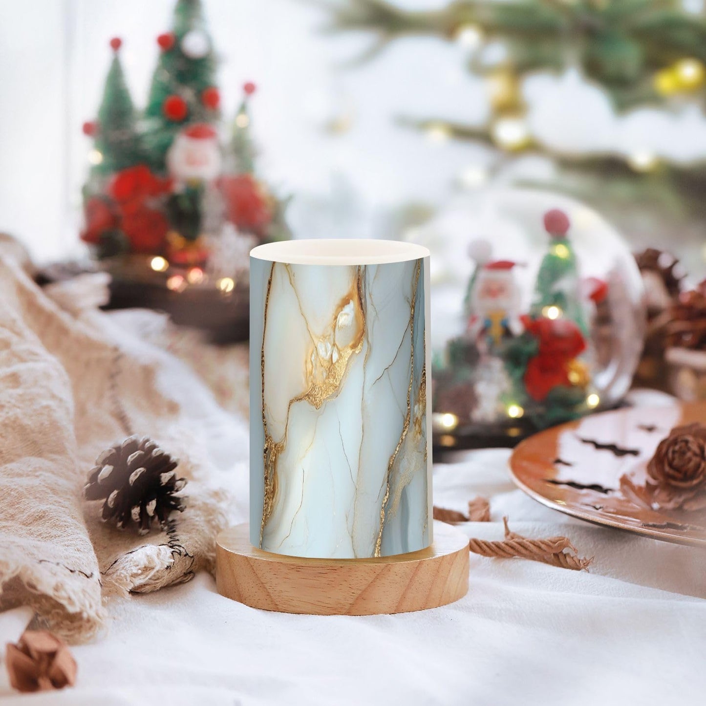 Flameless Pillar Candle Battery Powered Flameless Candles Set for Outdoor Marble White White
