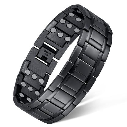 Feraco 3X Magnetic Bracelets for Men Titanium Steel Magnetic Bracelet with 3 Rows Magnets (Black)
