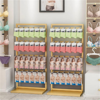 Freestanding Underwear Display Stands, Metals, Clothing Store Boutiques Retail Lingerie Garment Rack, Commercial Shelves, for Socks Bra Panties Scarves, 53in(Black)