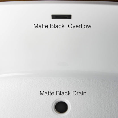 WOODBRIDGE 67" Freestanding Acylic Soaking Bathtub with White, Drain and Overflow in Matte, BTA1813-MB-Drain &O, Matte Black