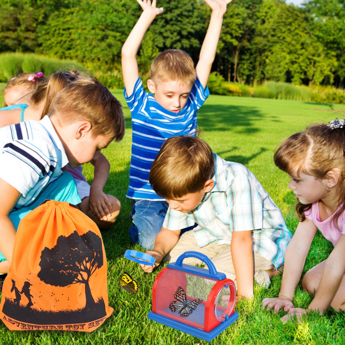 ESSENSON Outdoor Explorer Kit & Bug Catcher Kit with Binoculars, Compass, Magnifying Glass, Critter Case and Butterfly Net Great Toys Kids Gift for Boys & Girls Age 3-12 Year Old Camping Hiking