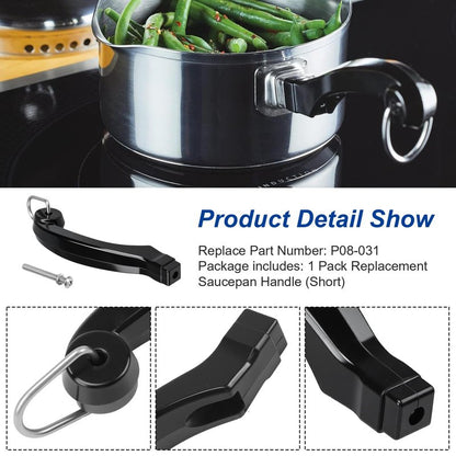 P08-031 Saucepan Handle Replacement (Short) Fits for Farberware 1, 1.5, 2 and 2.5 quart Pan, Pots and Cookware | Durable Pot Replacement parts | Saucepan Handles for Kitchen Cooking with Screw