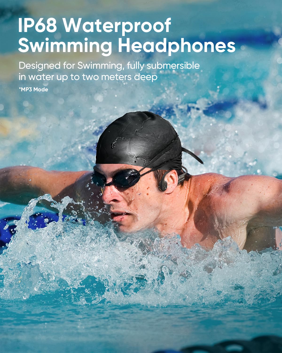 Swimming Headphones, Bone Conduction Headphones, 5.4 Bluetooth wireless open Earphones Sports,IP68 Waterproof Headphone Built-in 32GB MP3 Player,swimming headphone underwater for Running, Cycling