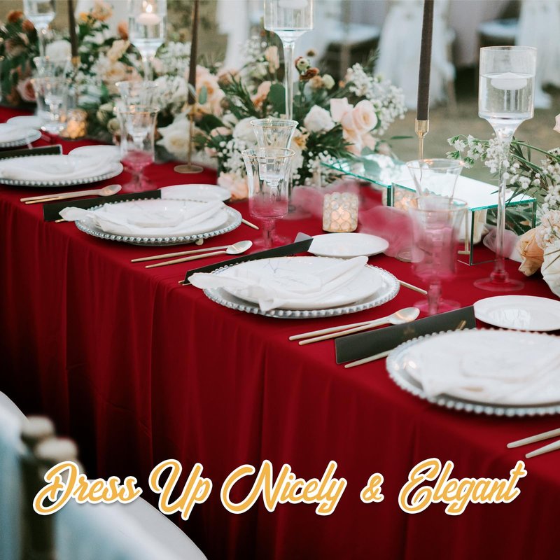 BRILLMAX 8 Pack Burgundy Tablecloths 60 x 102 Inch for 6ft Rectangle Tables - 150 GSM Polyester Fabric, 15" Standard Drop, Water, Stain & Wrinkle Resistant Cloth Cover for Wedding Dining Buffet