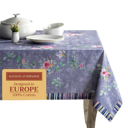 Maison d' Hermine Table Cloth Square Table 100% Cotton 54 x 54 Inches Tablecloth Reusable Decorative for Dining Kitchen Home Gifts for Mothers Day Spring Summer- Sweet Rose Lavender - Country Garden