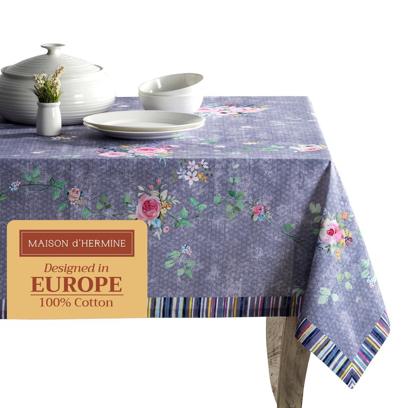 Maison d' Hermine Table Cloth Rectangle Table 100% Cotton 54 x 72 Inches Tablecloth Reusable Decorative for Dining Kitchen Gifts for Mothers Day Spring Summer - Sweet Rose Lavender - Country Garden