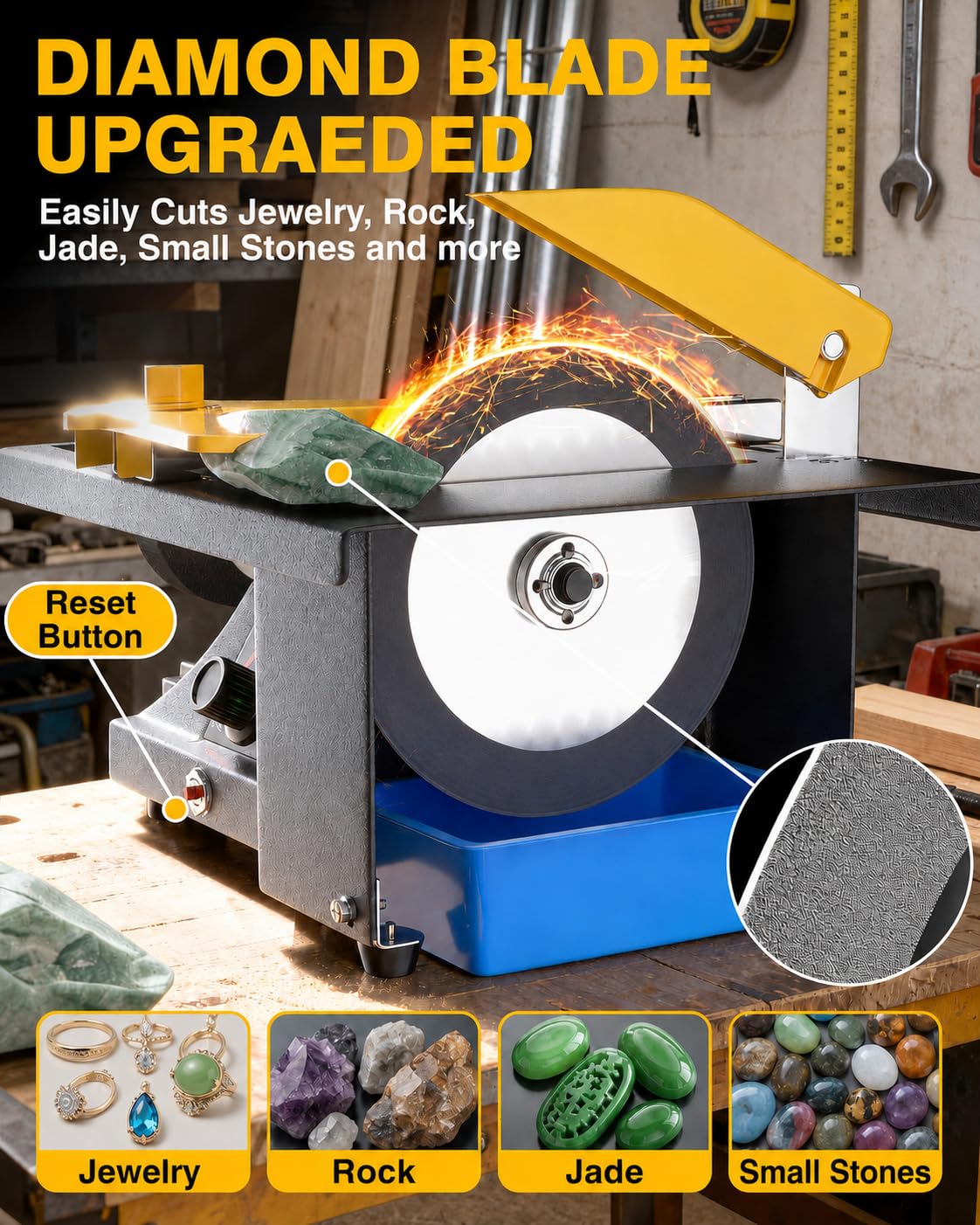 PYY Lapidary Saw - Jewelry Rock Saw w/Upgraded Diamond Blades Blade, 0-10000 RPM for Cutting Rocks & Polishing, DIY Art Project Lapidary Equipment,Black,350W