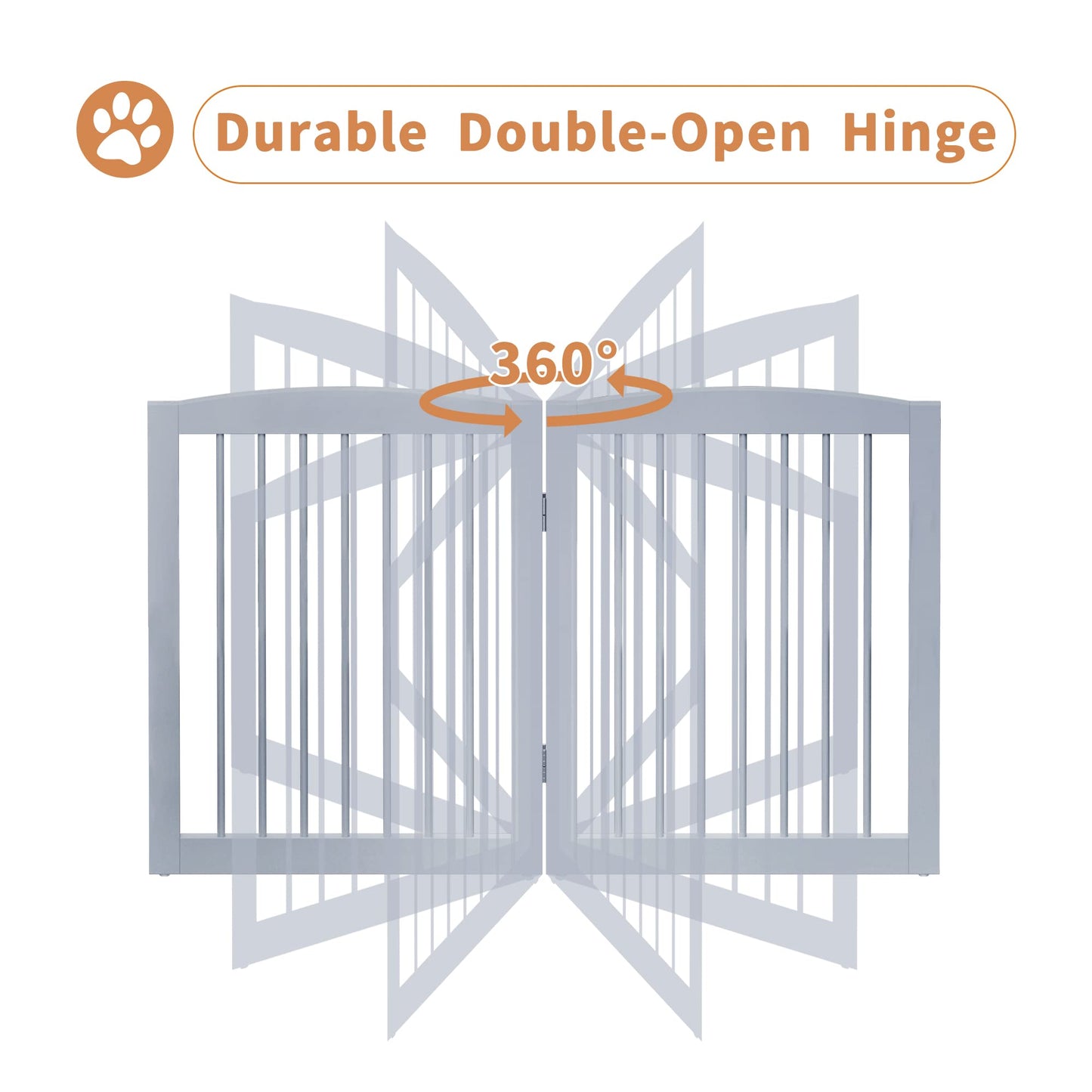 PUPETPO Freestanding Pet Gate for Dogs, Foldable Wooden Dog Gate for House, Extra Wide Indoor Pet Barrier for Stair, Doorway, Hall, Support Feet Included, 120 Inch Wide, 6 Panels 24", Grey
