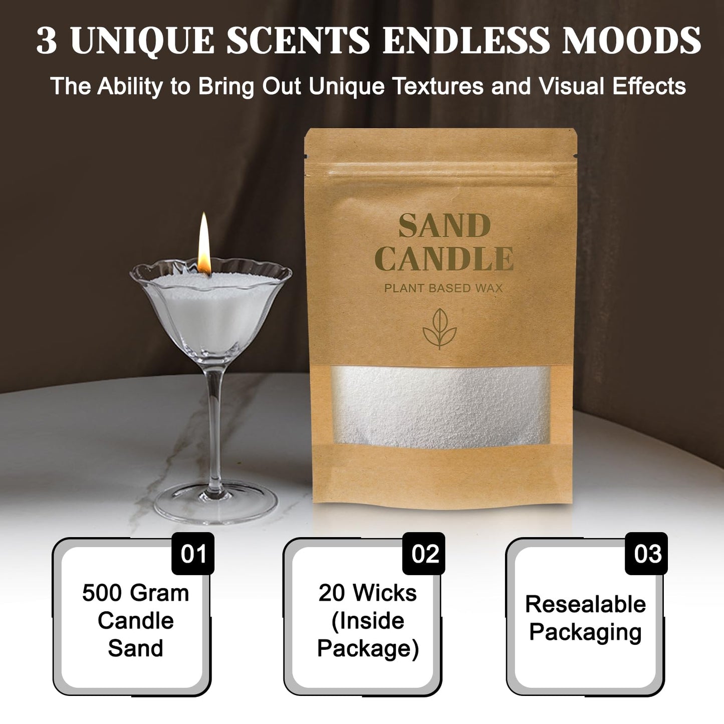 Gkweres Candle Sand with Wicks, 1.1LB Pearled Candle, DIY Bead Powder Sand Wax Making kit Included 20 Pcs Wicks, Refillable, for Handmade, Wedding and Party Decorations (Lavender Forest)