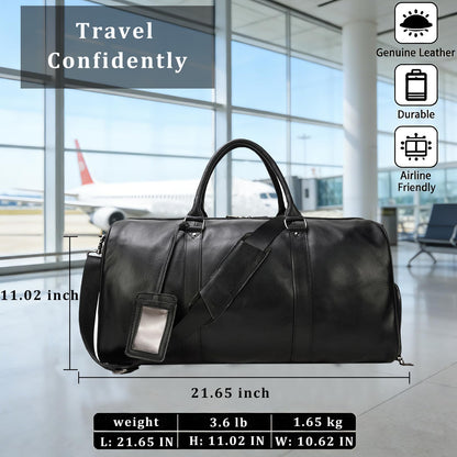 Leather Travel Duffle Bag with Shoe Pouch, Cabin Friendly Weekender Overnight Bags, Carry On Sports Gym Bag for Men Women