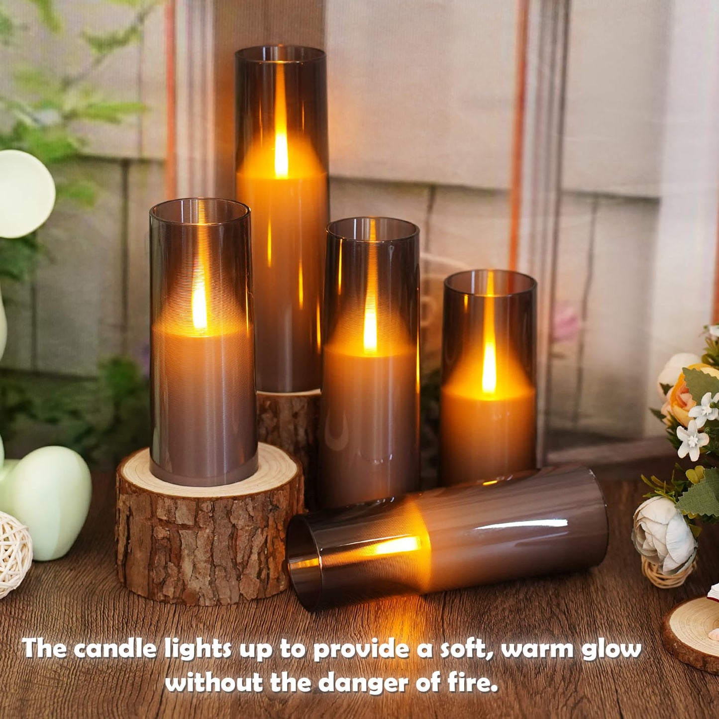 kakoya Flameless LED Candles Upgraded Realistic Flickering Flame,7Pcs Battery Operated Candles with Remote Timers,LED Pillar Candles for Home Decor,Christmas,and Parties（Grey）