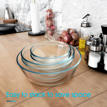 NUTRIUPS 44oz Flat Bottom Tempered Glass Bowl, 8in Clear Glass Bowl for Kitchen, Small Glass Salad Bowls, Microwave and Oven Safe