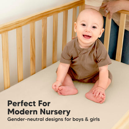 2-Pack Waterproof Baby Crib Sheets for Boys, Girls - 52x28 Viscose Derived from Bamboo Toddler Bed Sheet Neutral, Fitted Crib Mattress Protector Cover for Baby Bedding, Soft & Gentle (Ecru)