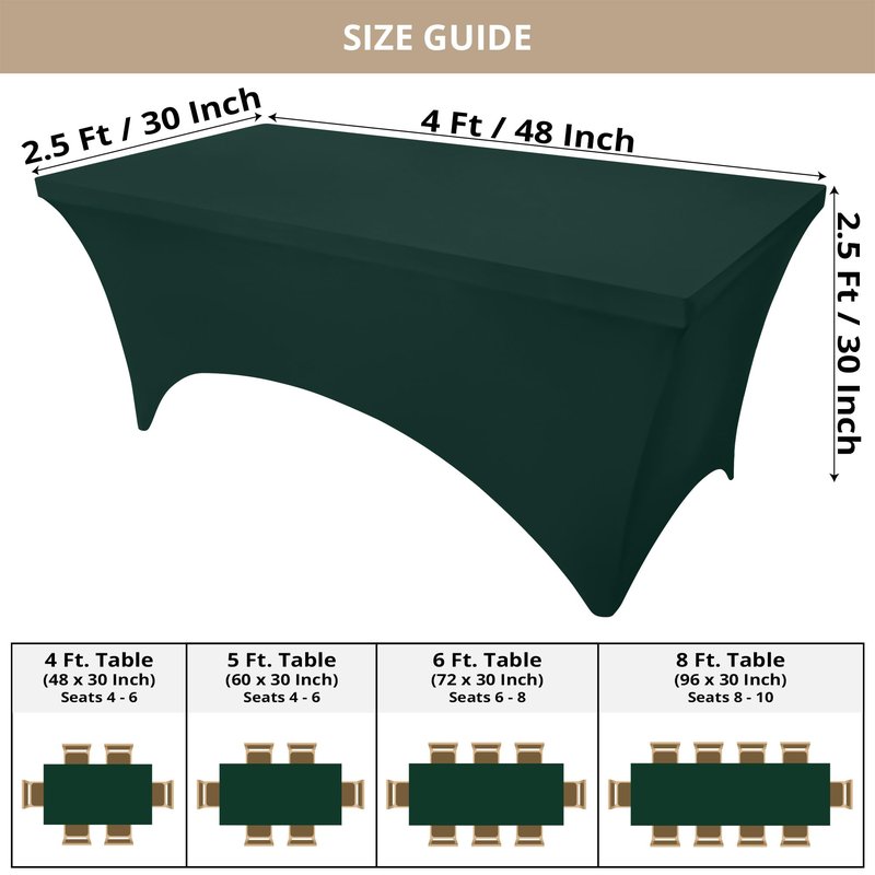 Utopia Kitchen Spandex Tablecloth 10 Pack [8FT, Hunter Green] Tight, Fitted, Washable and Wrinkle Resistant Stretch Table Cloth Rectangle Cover for Trade Show, Weddings & Parties [96Lx30Wx30H Inch]