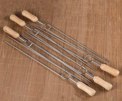 IMEEA 15.3-Inch Double Prong Stainless Steel Kabob Skewers for Grilling BBQ Kebabs Skewers with Wooden Handle Reusable Shish Kebab Forks for Meat, Vegetables, Shrimp