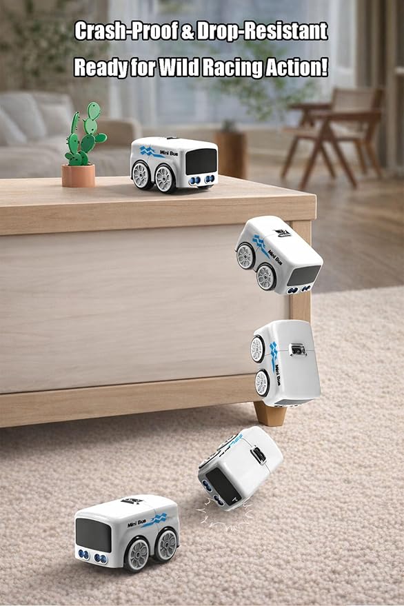 Magic Mini Bus Follows Line Car Inductive Mini Interactive Cars Follows The Line Intelligent Line Tracking System with Dynamic LED Expressions Educational STEM (White)