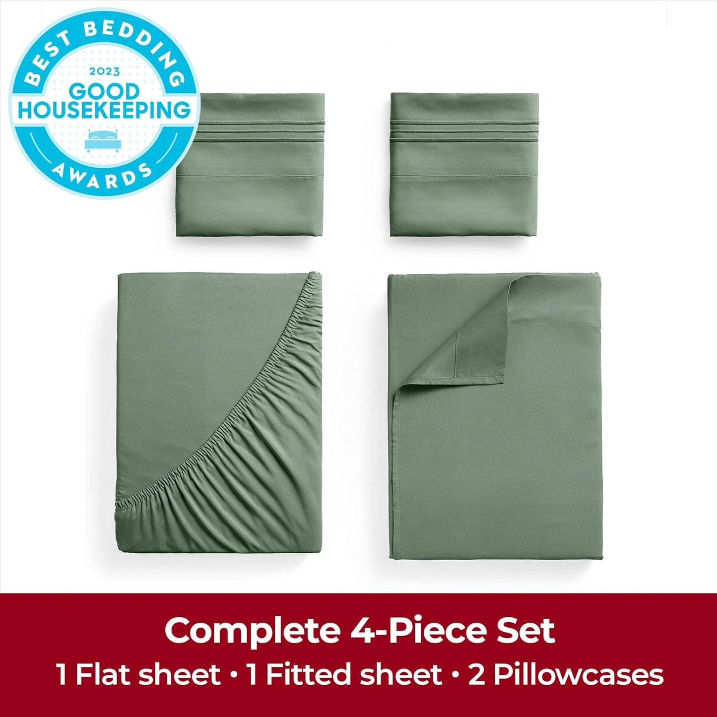 Mellanni Extra Deep California King Sheets - Hotel Luxury, Ultra Soft & Cooling Bedding | 4 PC Set in Sage