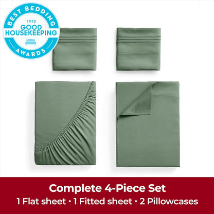 Mellanni Extra Deep California King Sheets - Hotel Luxury, Ultra Soft & Cooling Bedding | 4 PC Set in Sage