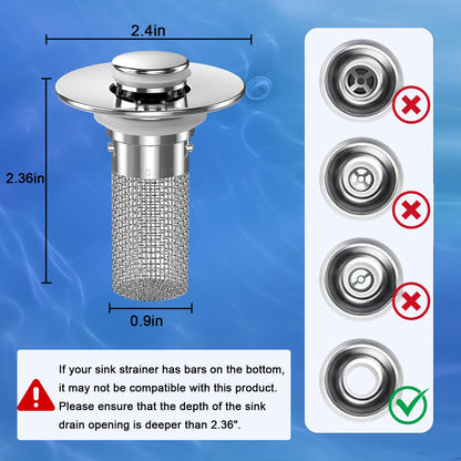 Sink Stopper Hair Catcher,(2PCS) Pop-up Sink Drain Strainer with Removable Stainless Steel Strainer Basket Hair Catcher, Bathroom Sink Strainer for Bathroom Sink Stopper Replacement