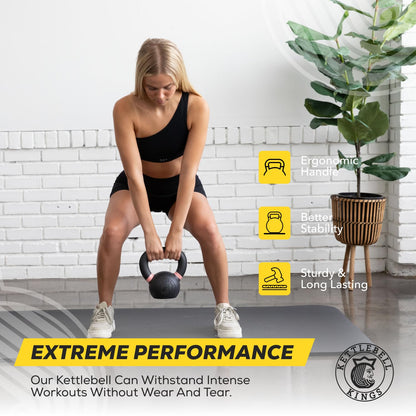 Kettlebell Kings Powder Coated Kettlebell Weights 5-90 LB | Workout Gym Equipment & Strength training sets for Women & Men | Durable Coating for Grip Strength, Rust Prevention