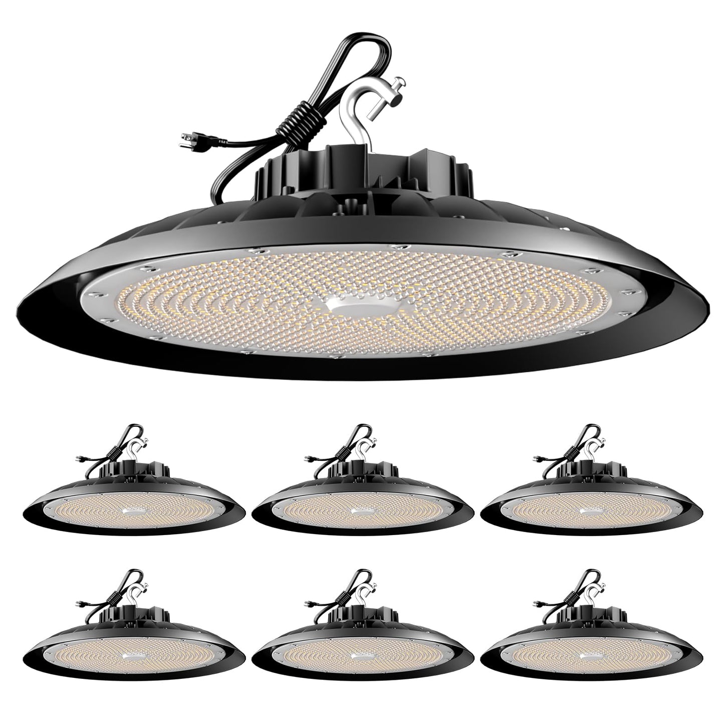 Lightdot 250W High Bay LED Shop Light 100-277V 37500Lm Commercial High Bay Lights Plug and Play UFO LED Lights for Warehouse Workshop Barn 5 Yrs Warranty-6Pack
