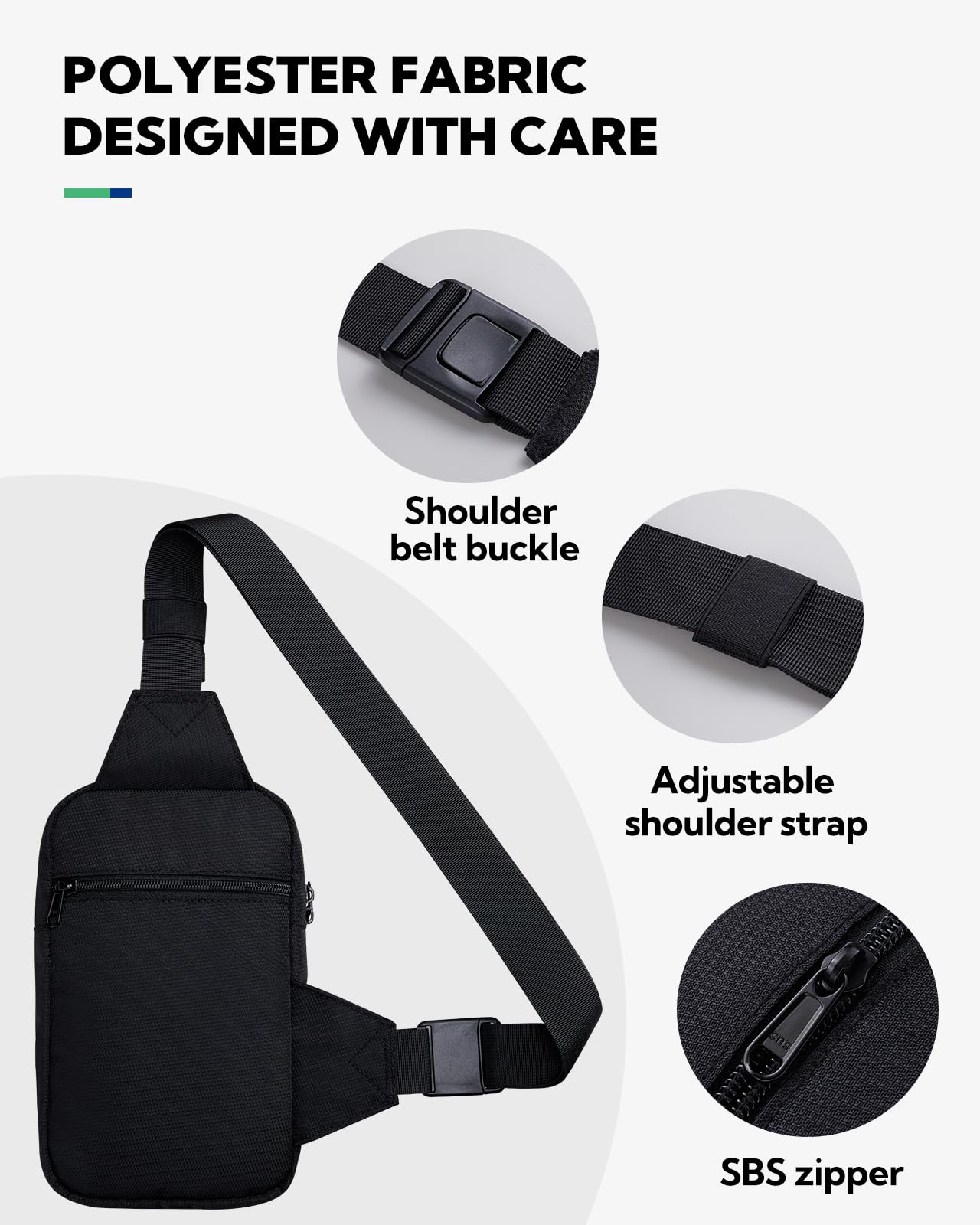 WATERFLY Crossbody Chest Sling bag: Small Shoulder Bag Crossover Cross Body Bag for Work Travelling Women Men