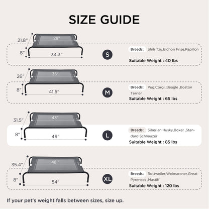 Bedsure Outdoor Elevated Dog Bed Large Sized Dog, Portable Indoor & Outdoor Cooling Raised Cot Pet Hammock Bed with Skid-Resistant Feet, Frame with Breathable Mesh, Grey, 49 inches